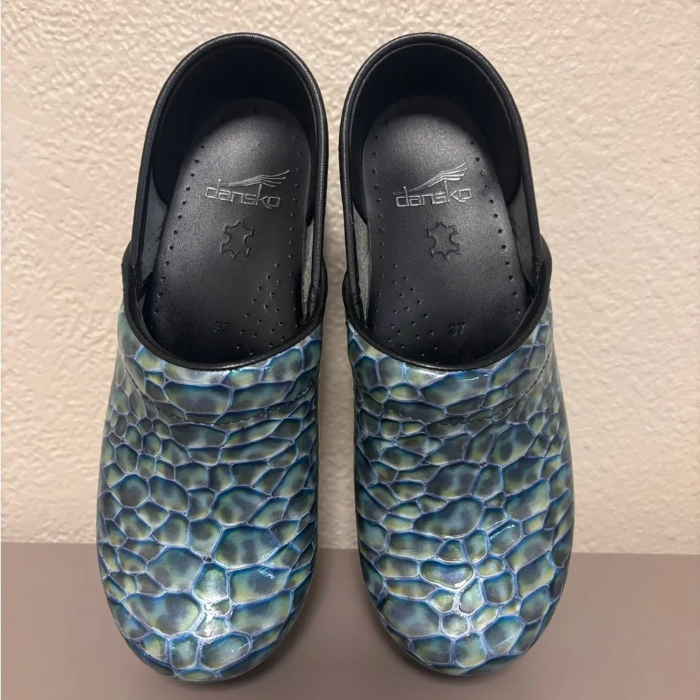 Dansko Blue Patterned Clogs - Picture 2 of 6